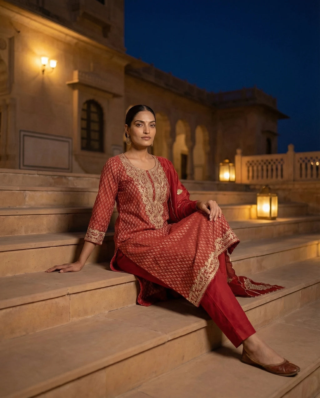 Royal Crimson Embroidered Suit Set