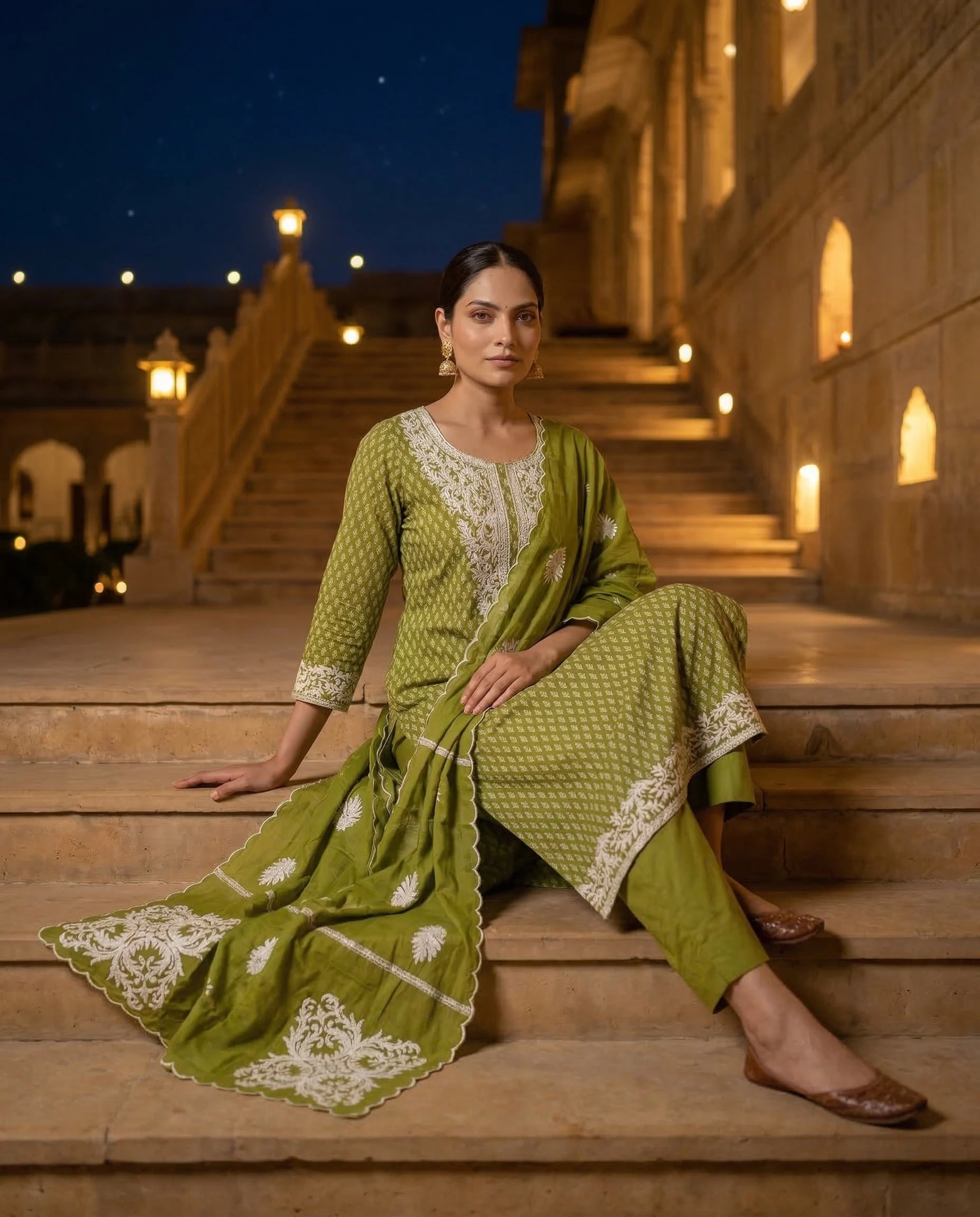 Pistachio Elegance Embroidered Suit Set