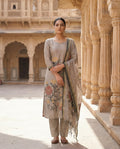 Elegant Taupe Floral Printed Suit Set