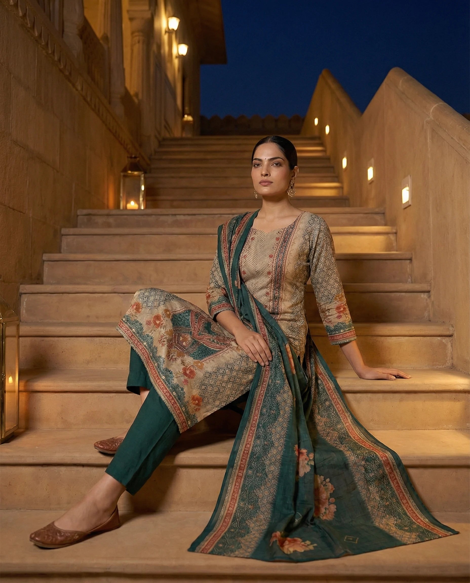 Emerald Grace Floral Printed Suit Set