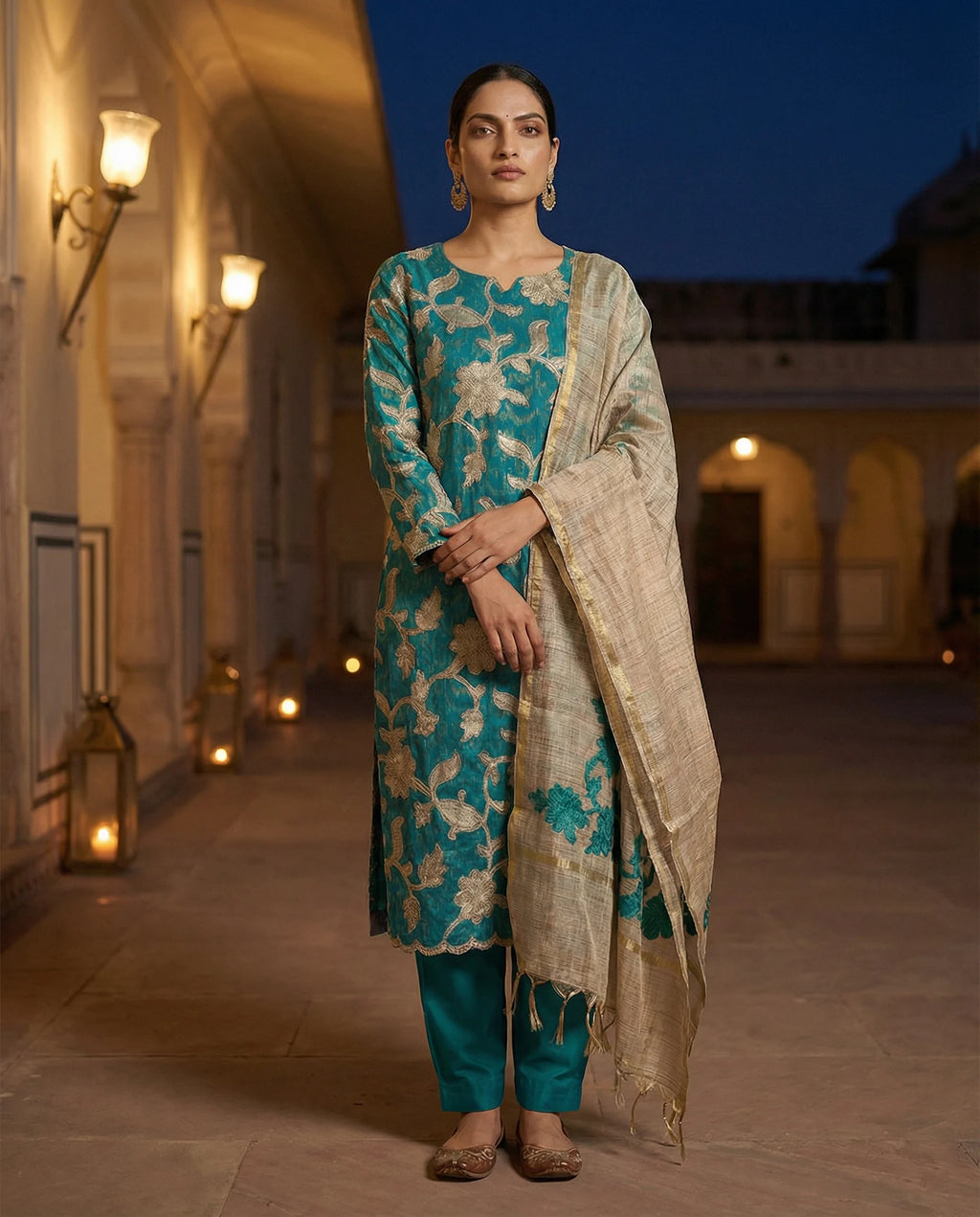 Emerald Vine Embroidered Suit Set