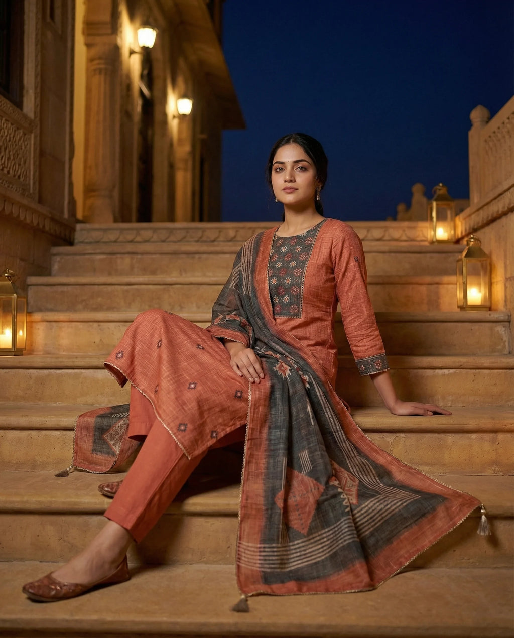 Rust Terracotta Classic Cotton Suit Set