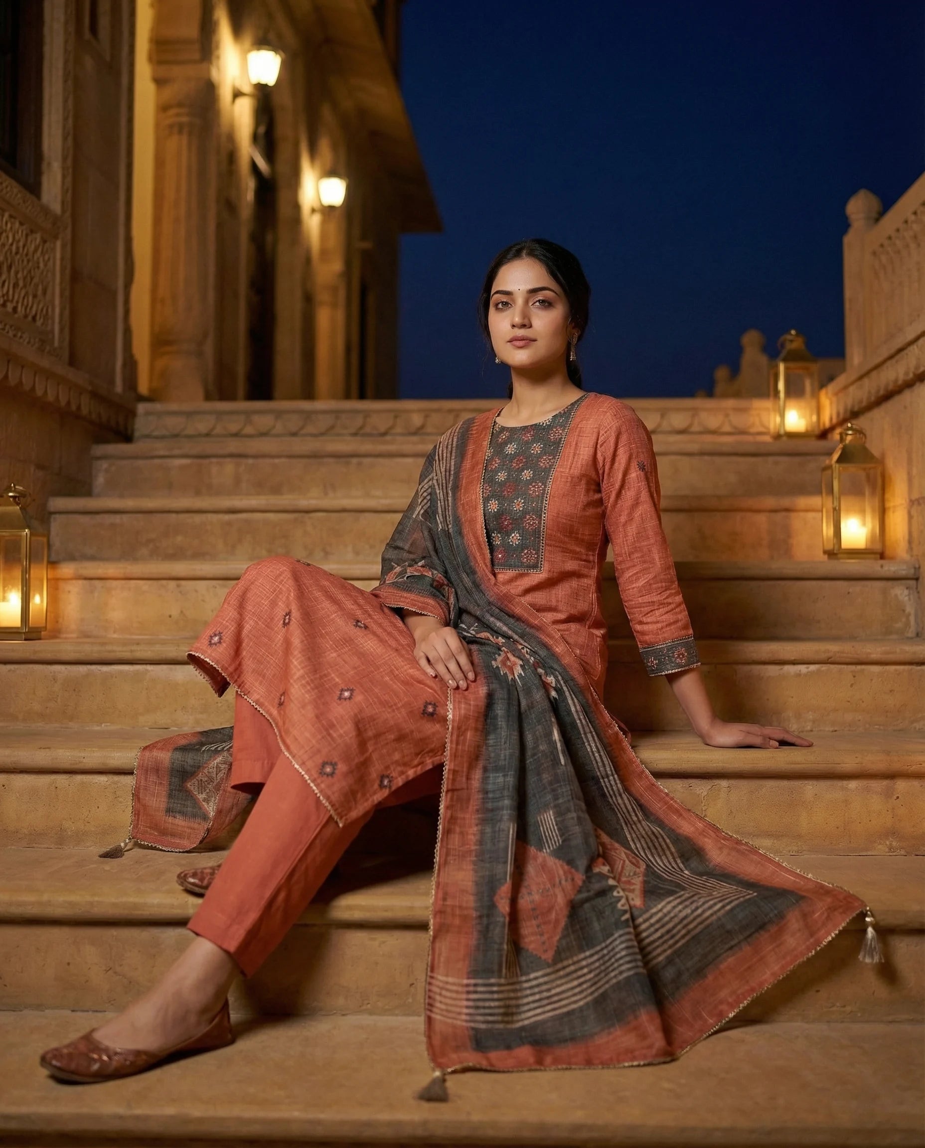 Rust Terracotta Classic Cotton Suit Set