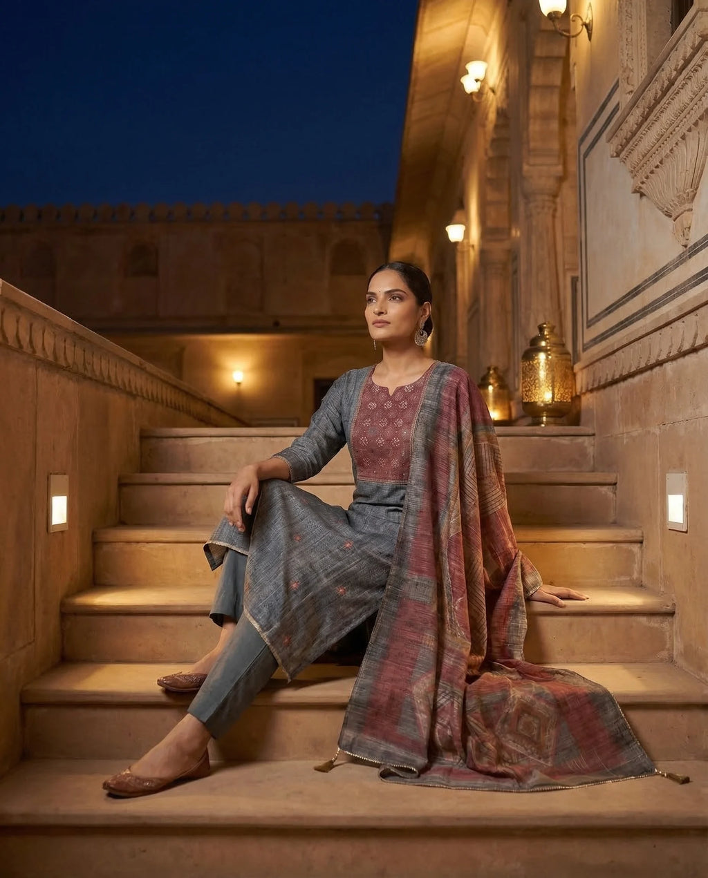 Slate Grey Heritage Cotton Suit Set