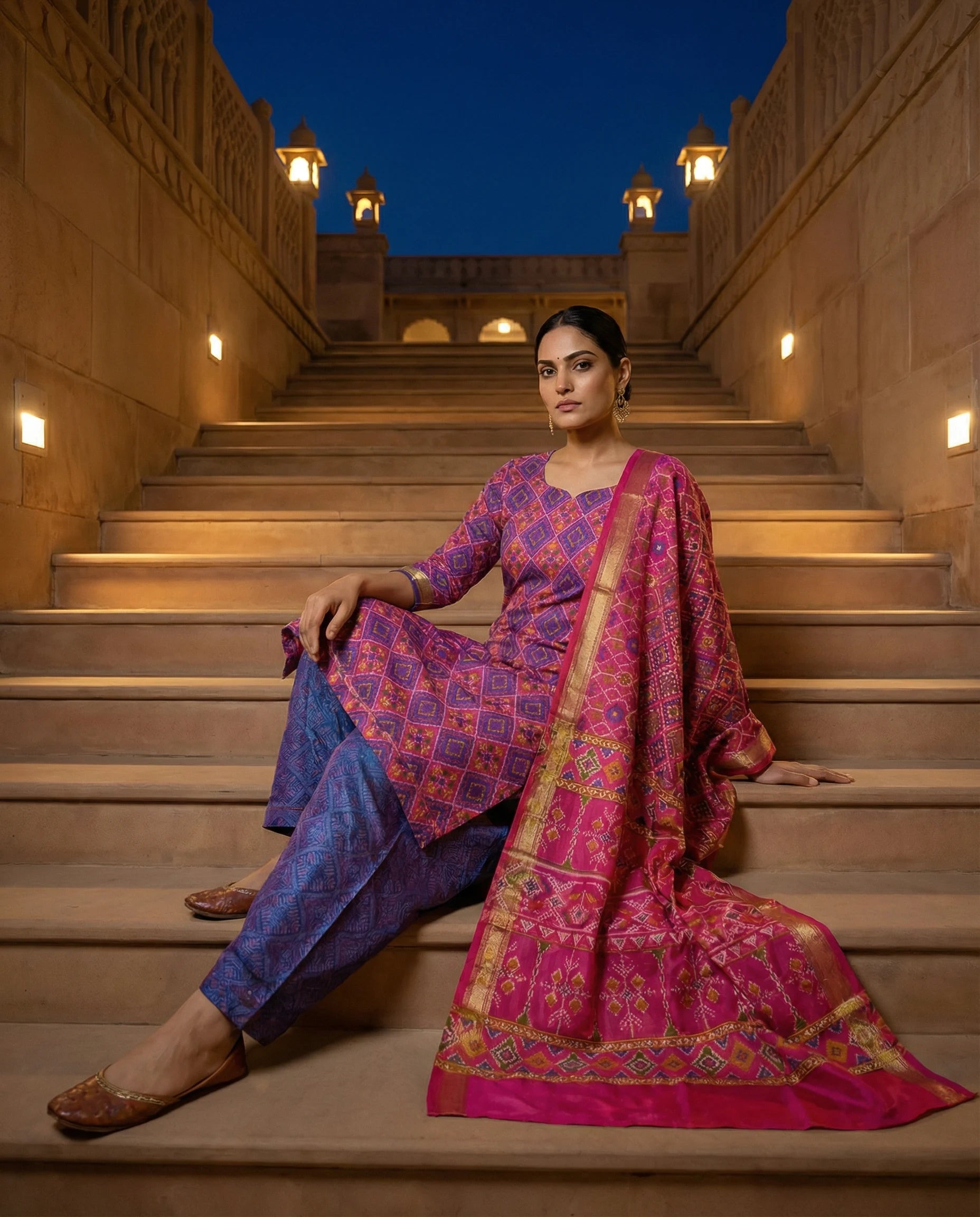 Rani Pink Heritage Printed Suit Set