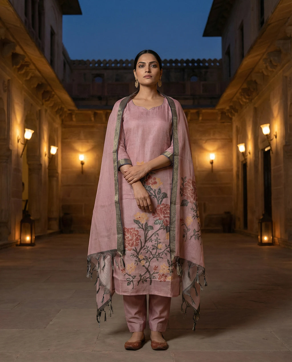 Blush Pink Floral Elegance Suit Set