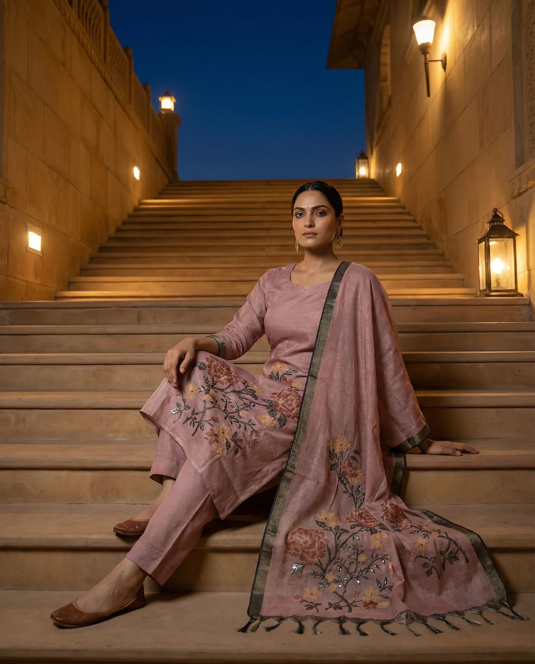 Blush Pink Floral Elegance Suit Set