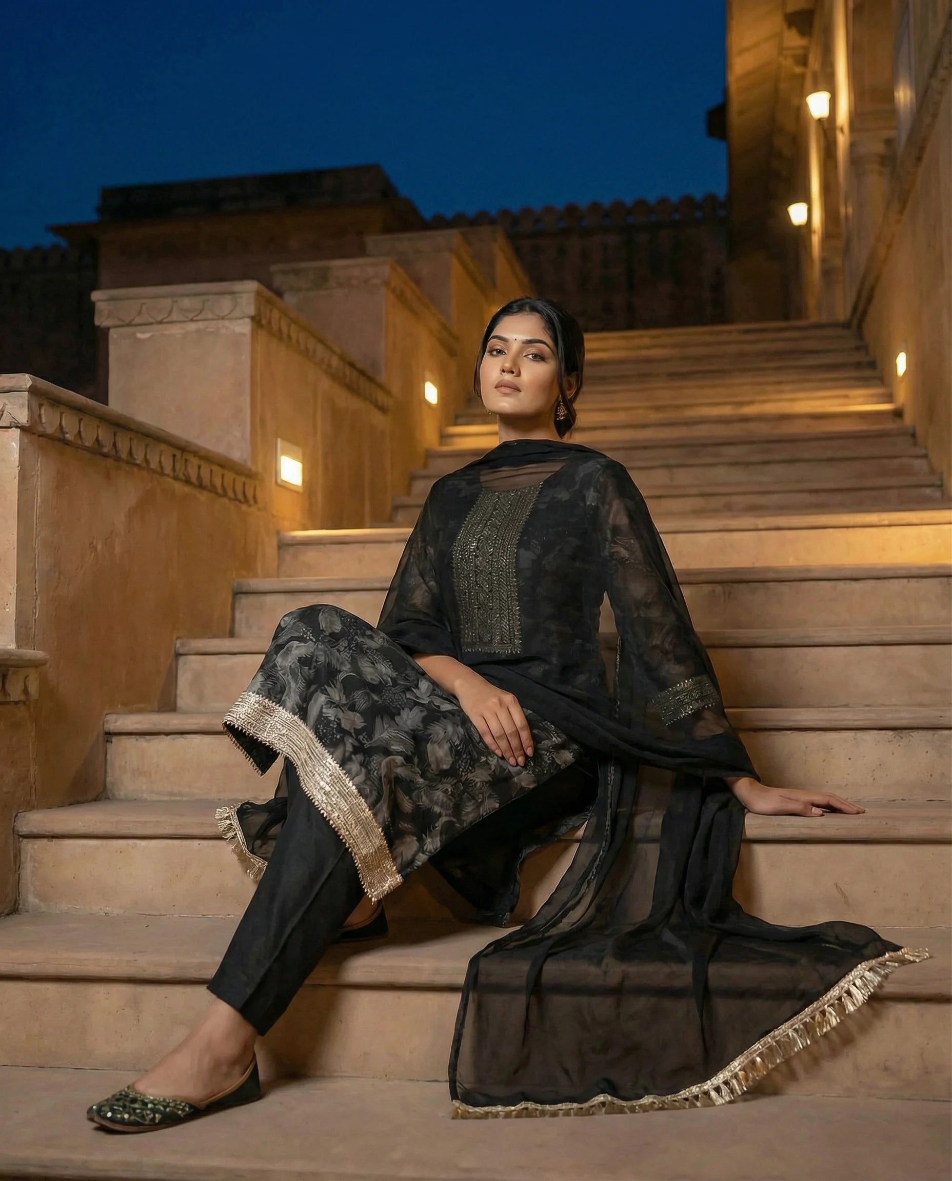 Noir Regal Embellished Suit Set