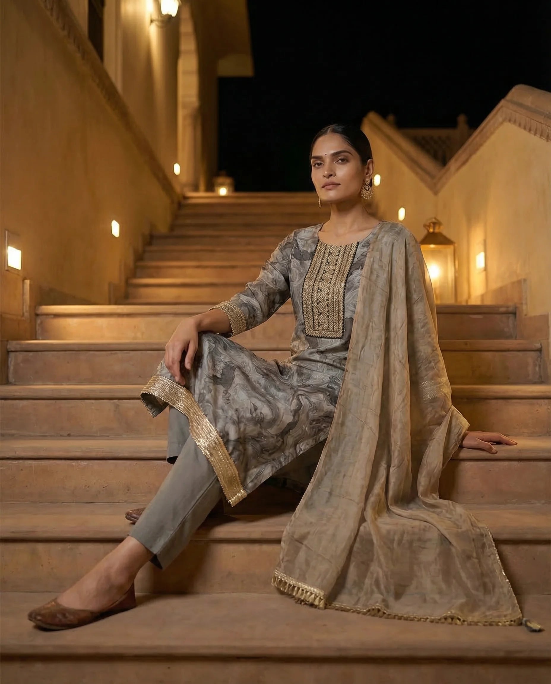 Desert Taupe Regal Embellished Suit Set