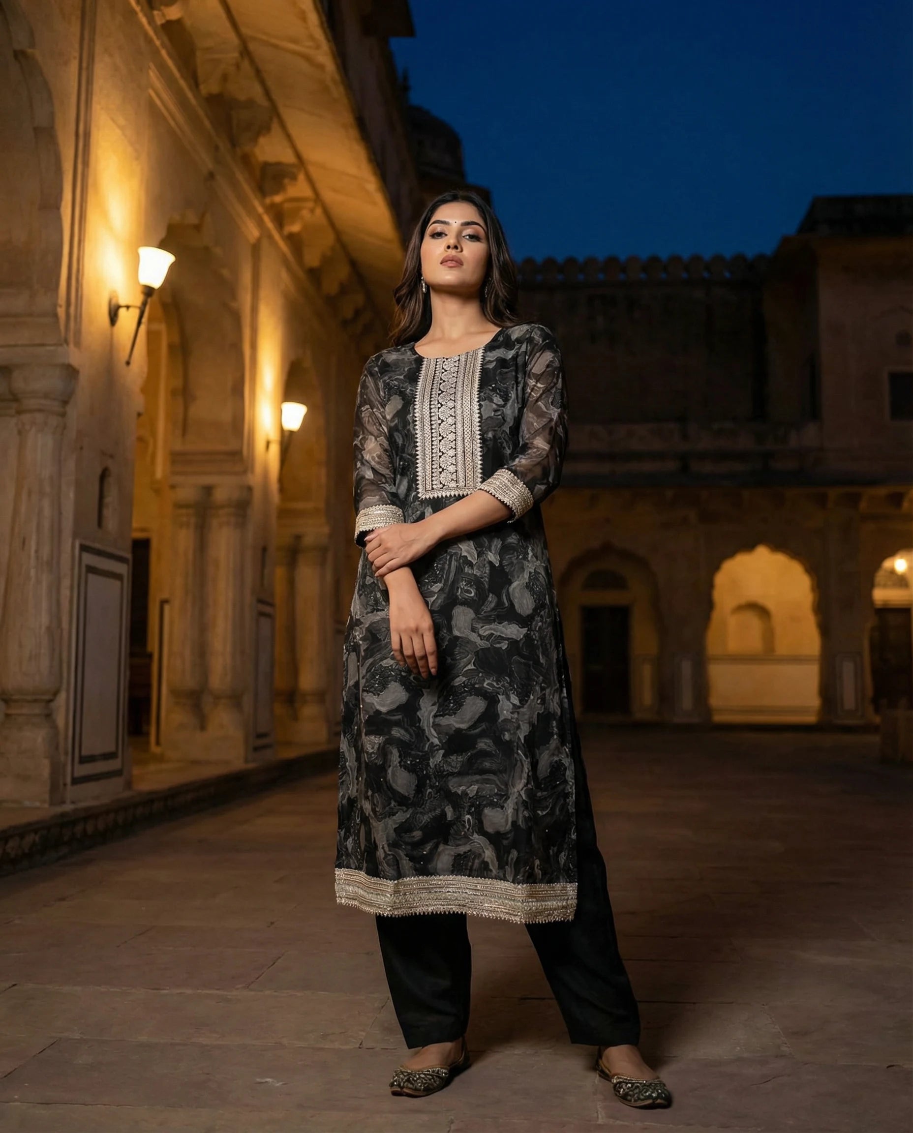 Noir Regal Embellished Suit Set