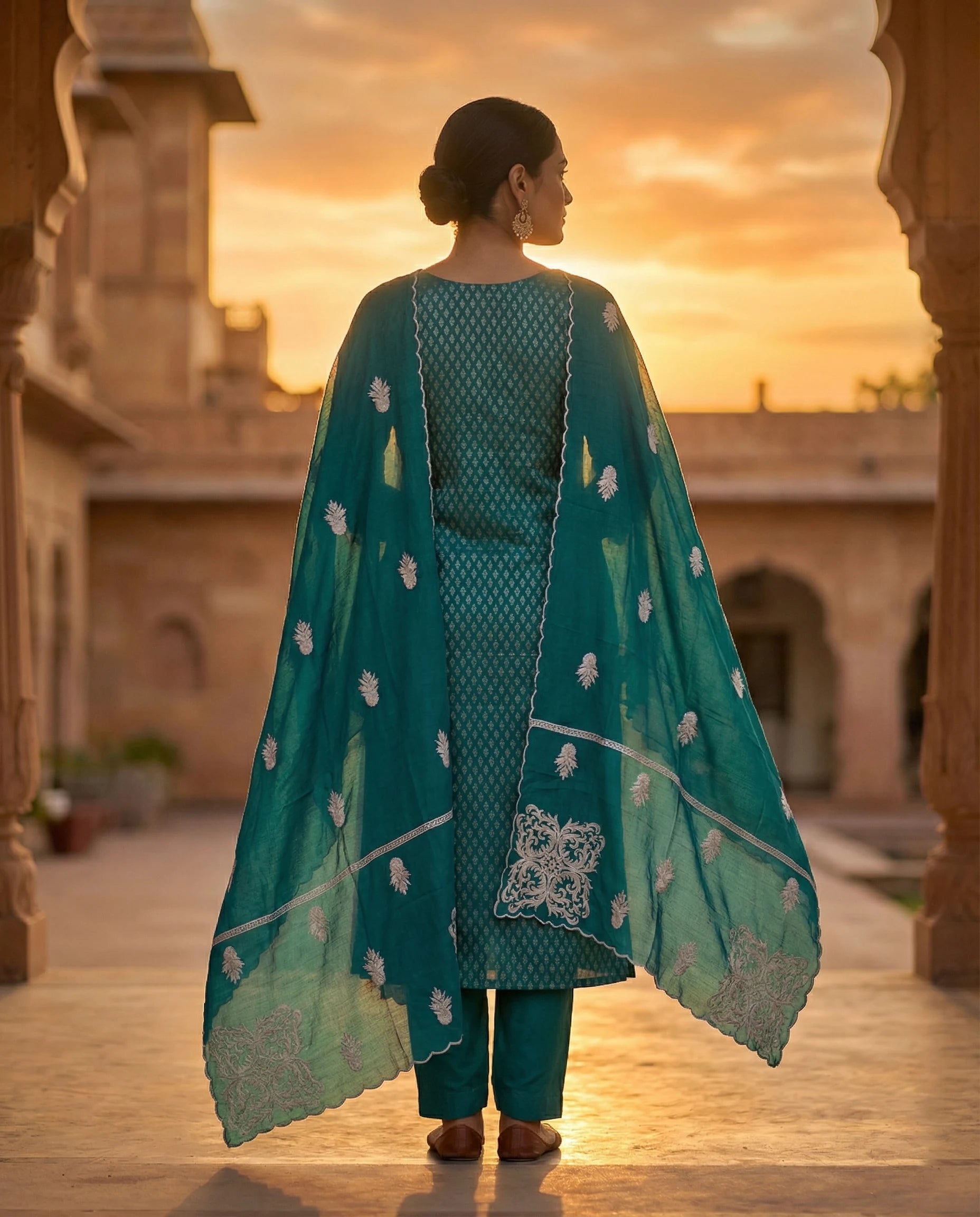 Emerald Grace Embroidered Suit Set