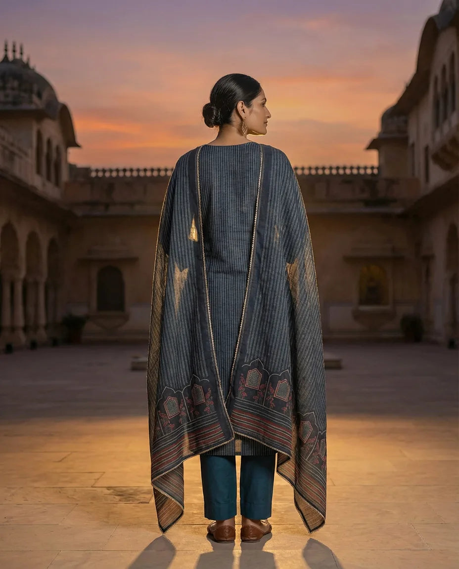 Midnight Slate Printed Suit Set