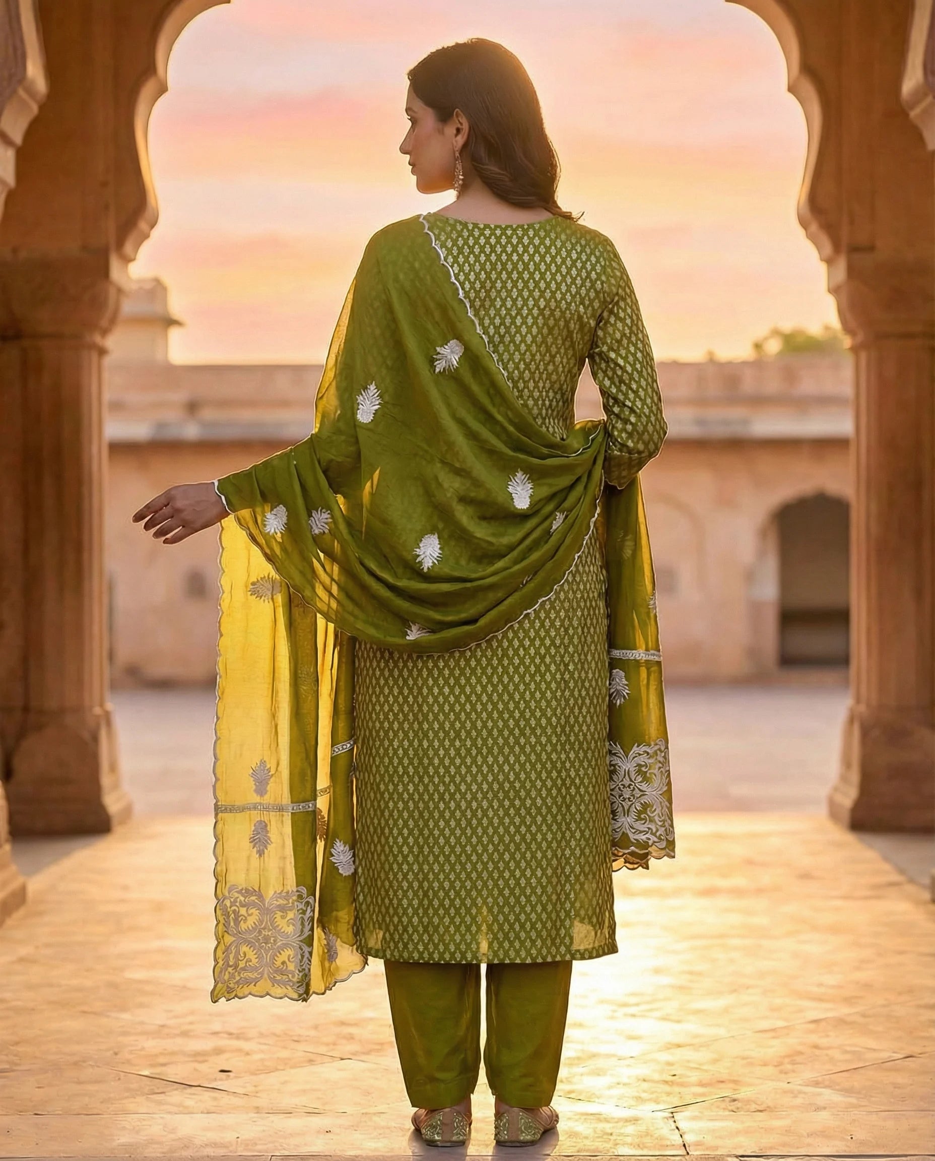 Pistachio Elegance Embroidered Suit Set