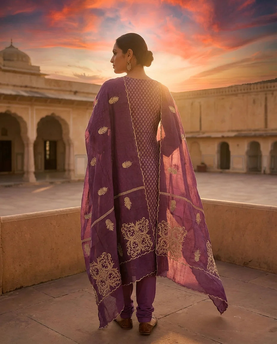 Royal Amethyst Embroidered Suit Set