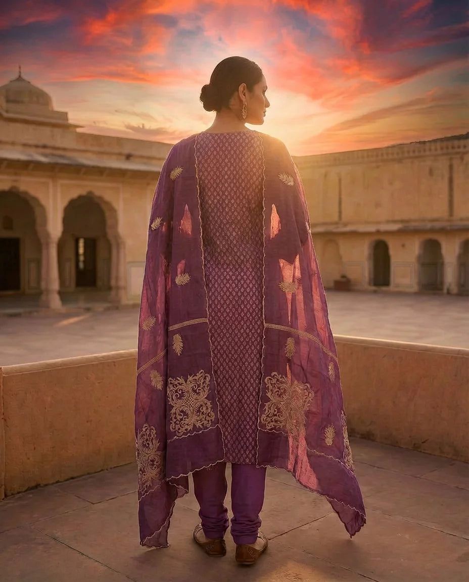 Royal Amethyst Embroidered Suit Set