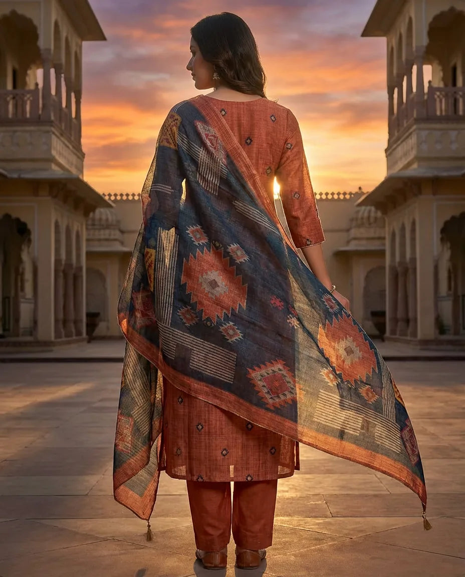 Rust Terracotta Classic Cotton Suit Set