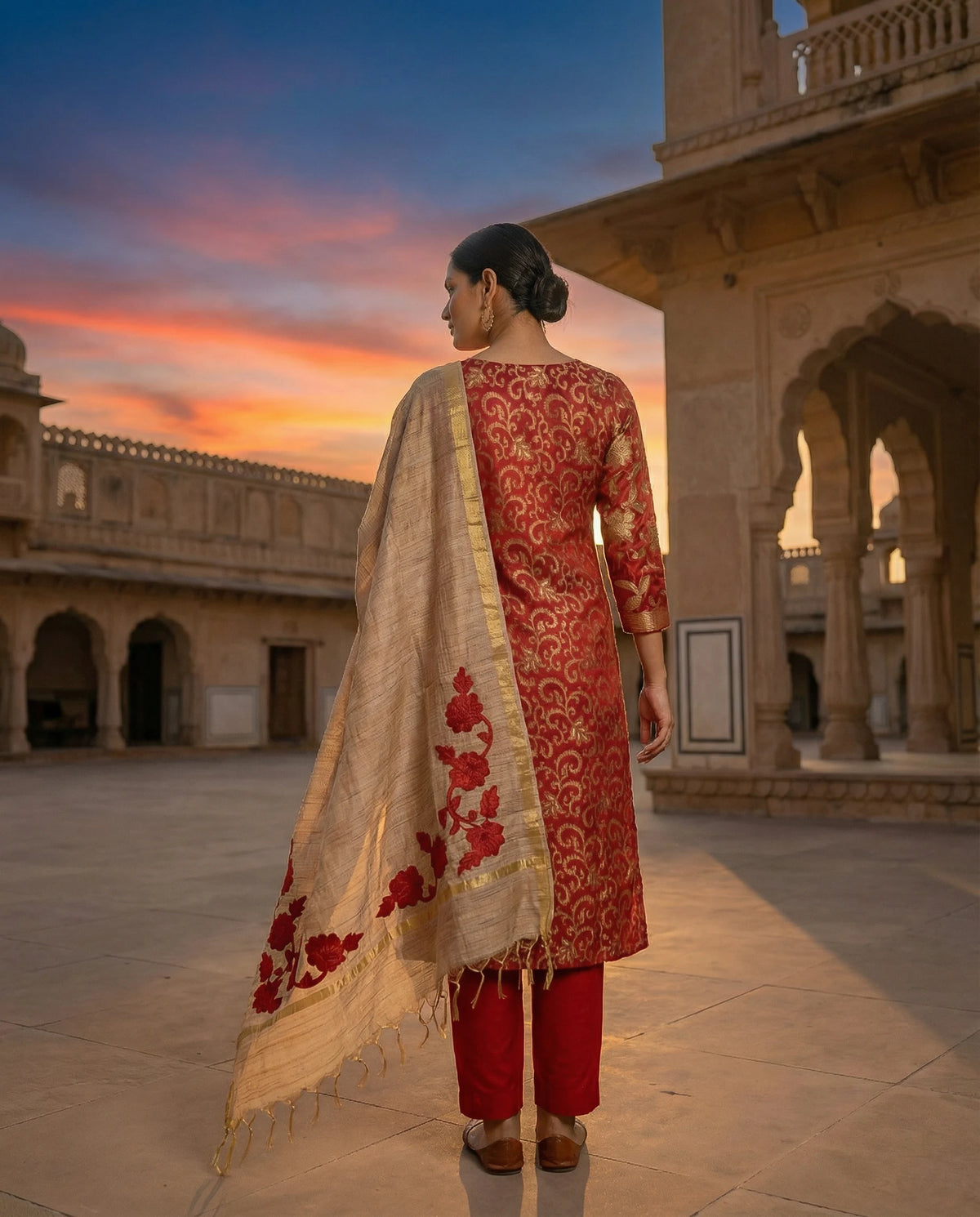 Royal Crimson Floral Embroidered Suit Set – kanvishacreations