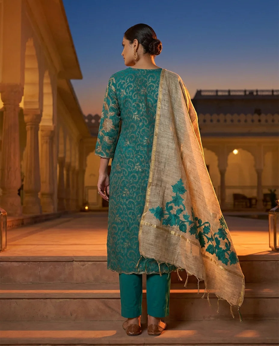 Emerald Vine Embroidered Suit Set