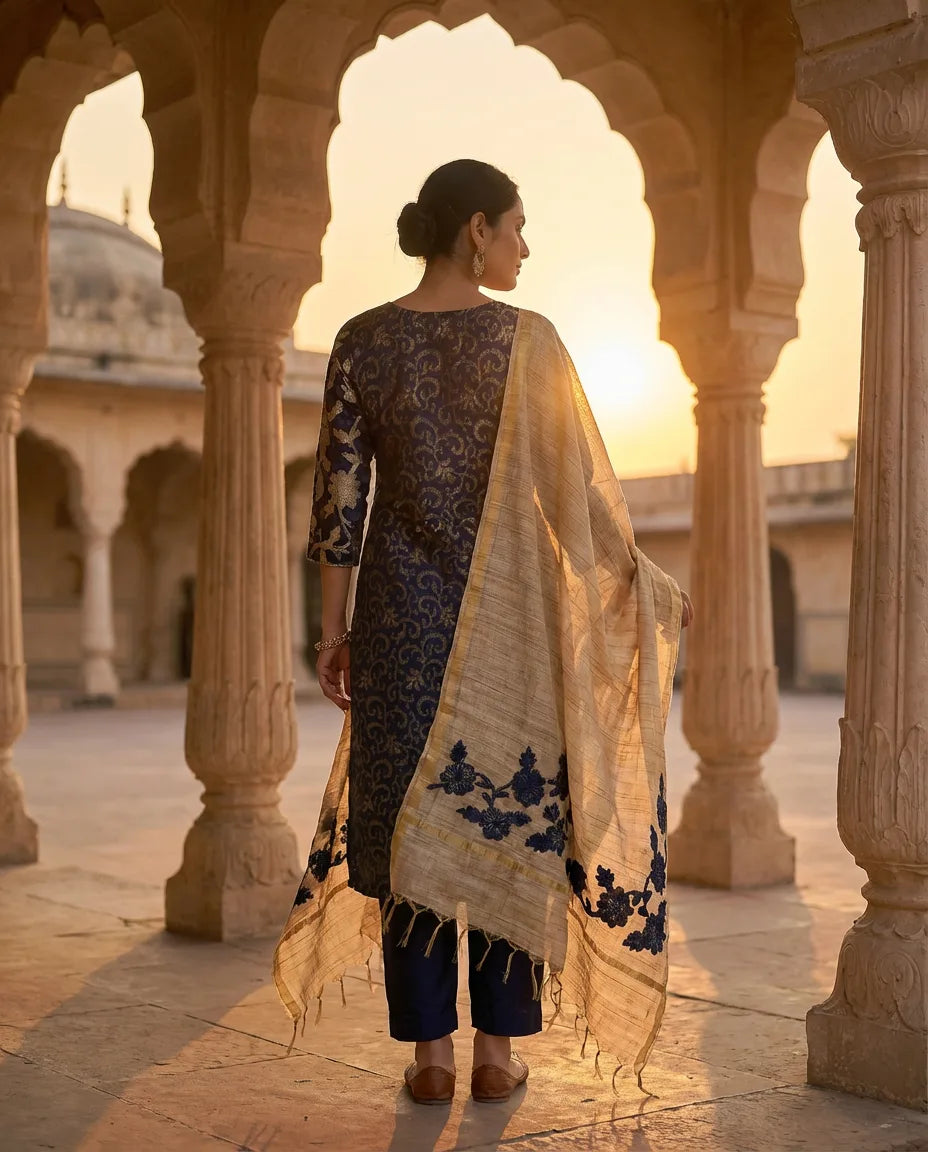Midnight Noir Floral Embroidered Suit Set