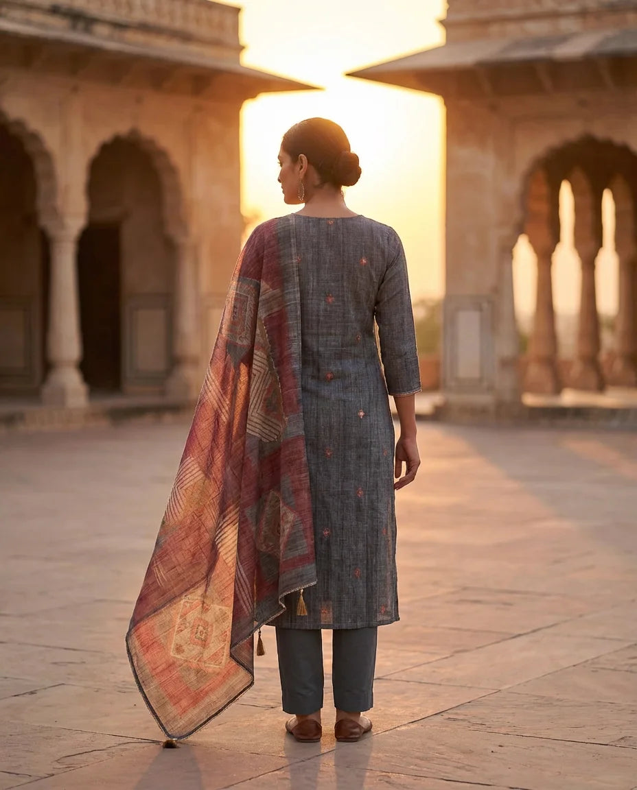 Slate Grey Heritage Cotton Suit Set