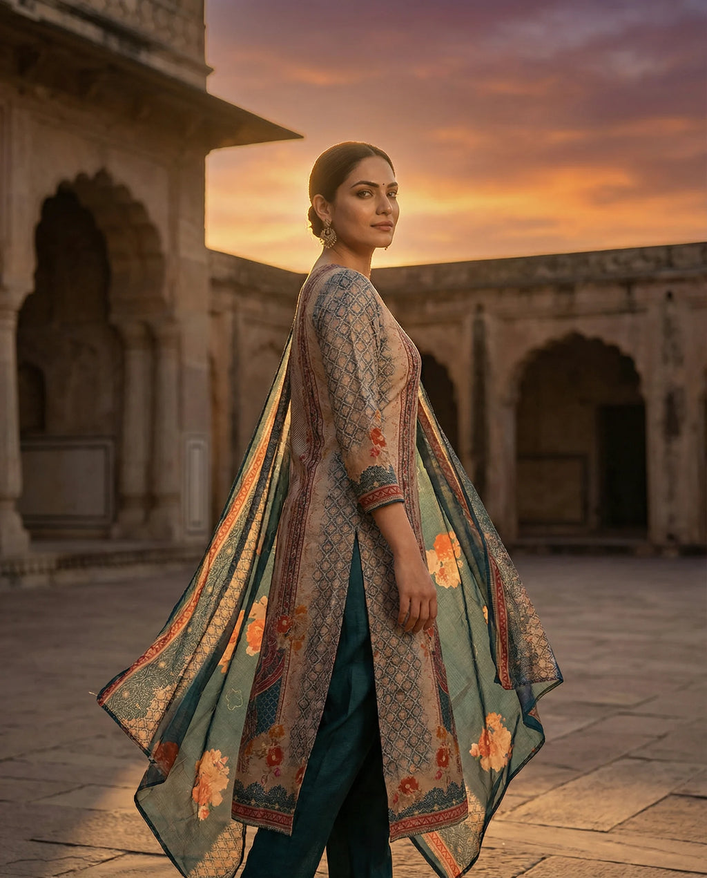 Emerald Grace Floral Printed Suit Set
