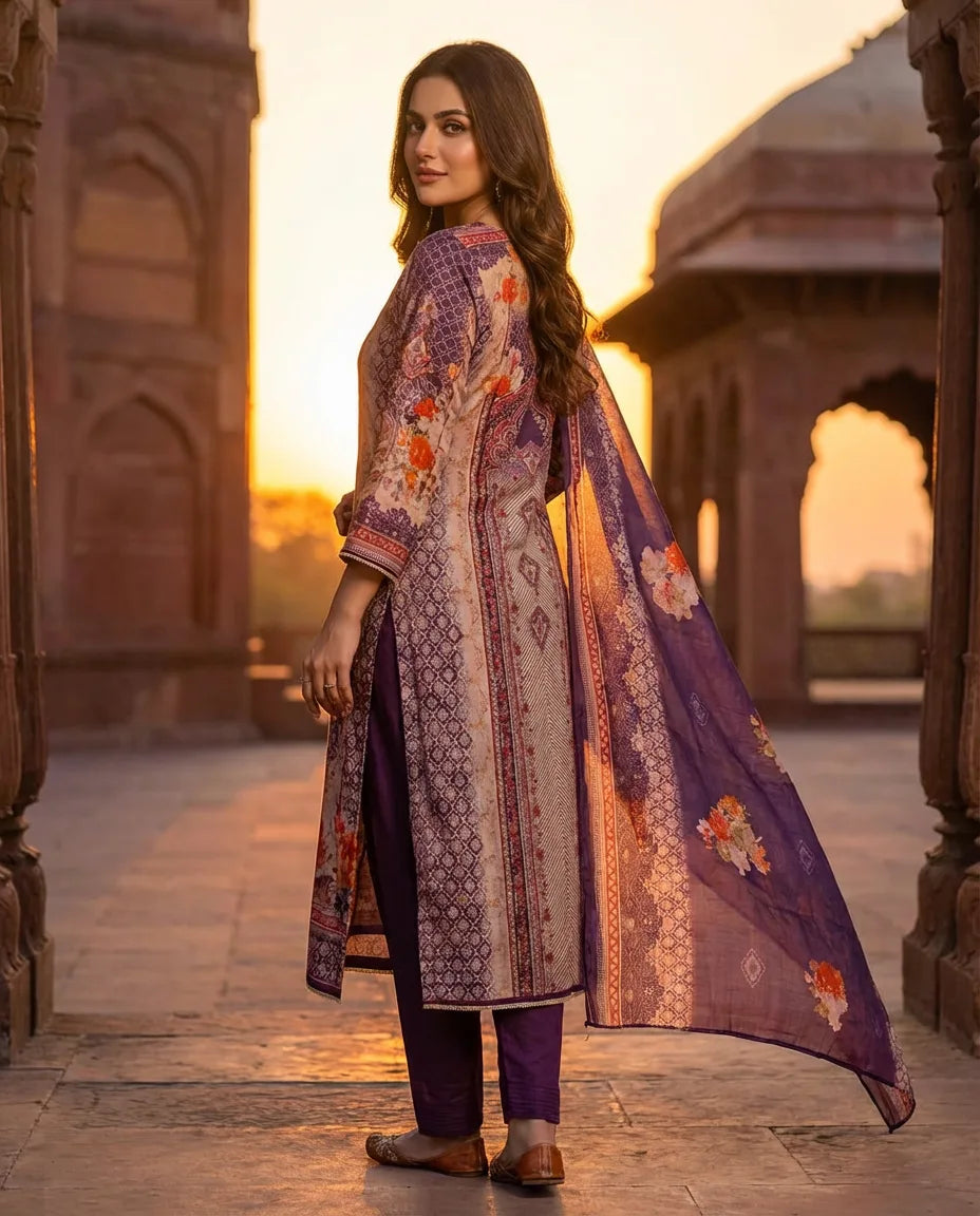 Royal Plum Floral Heritage Suit Set