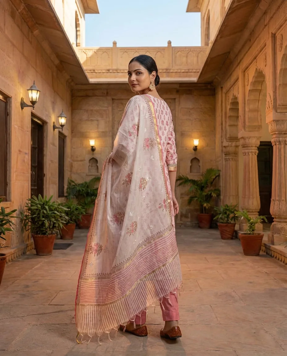 Rose Blush Handblock Suit Set