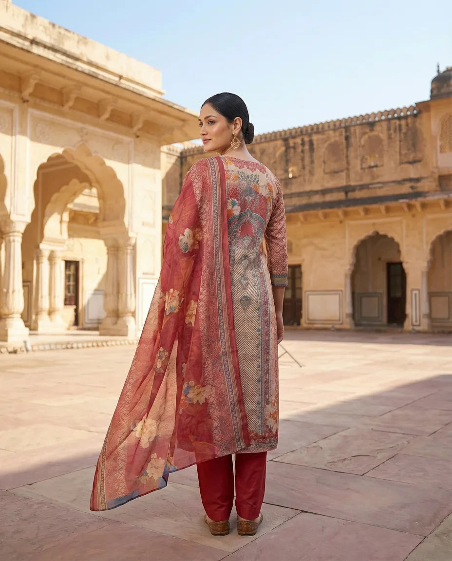 Crimson Heritage Floral Suit Set