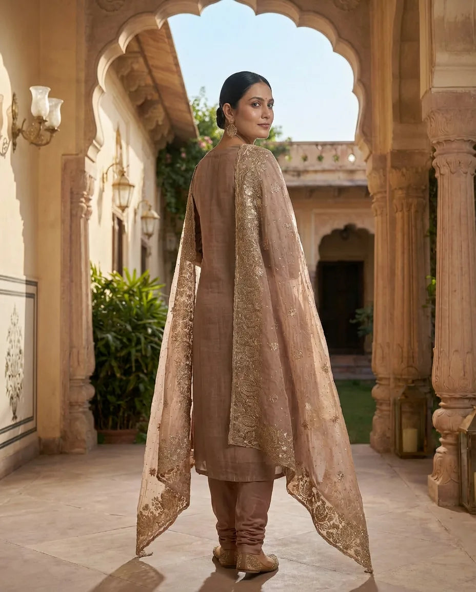 Dusty Rose Regal Embroidered Suit Set