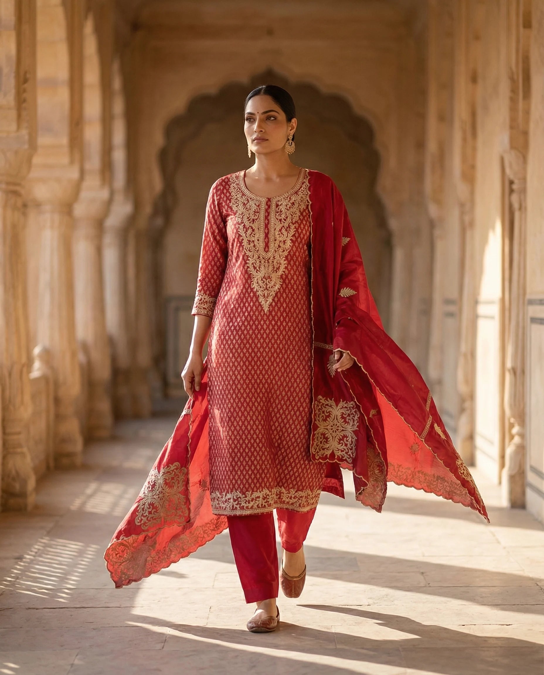 Royal Crimson Embroidered Suit Set