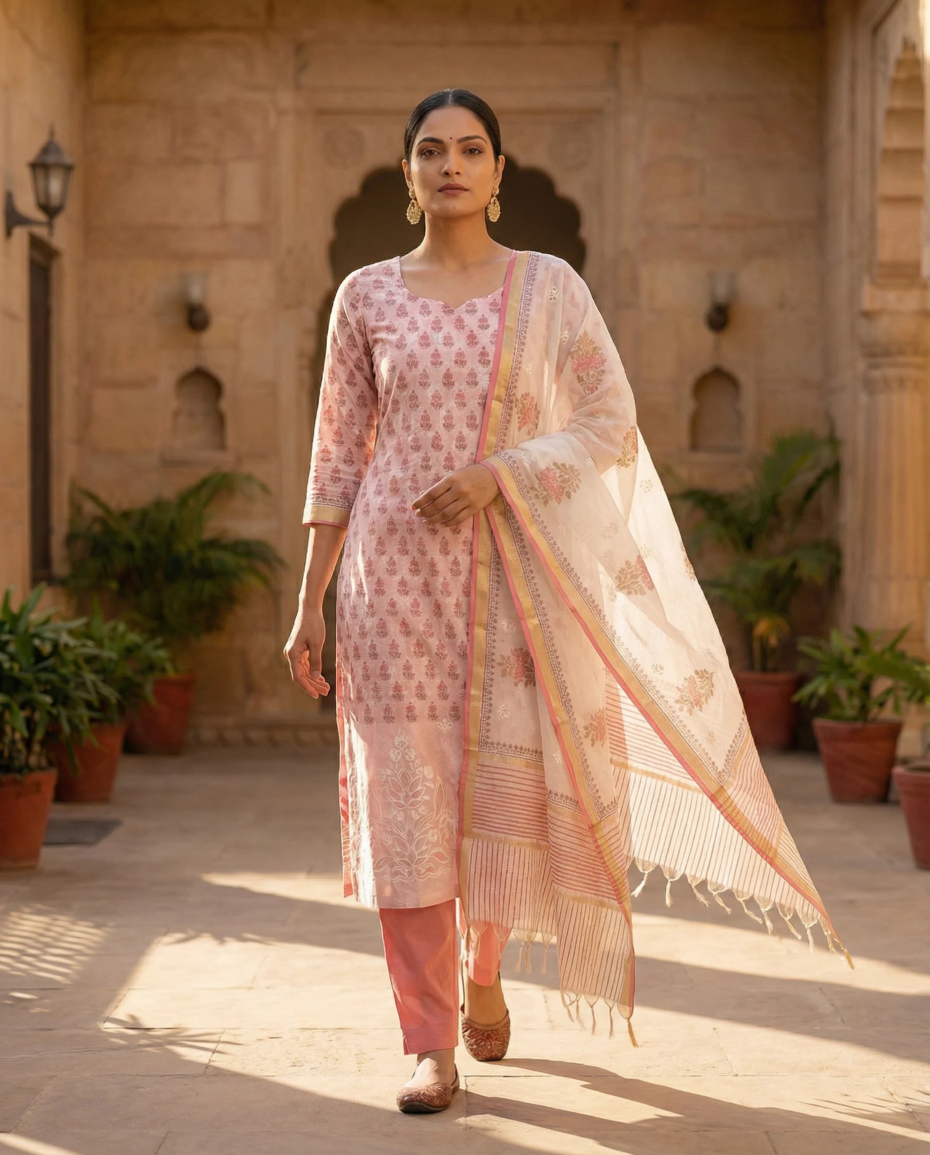 Rose Blush Handblock Suit Set