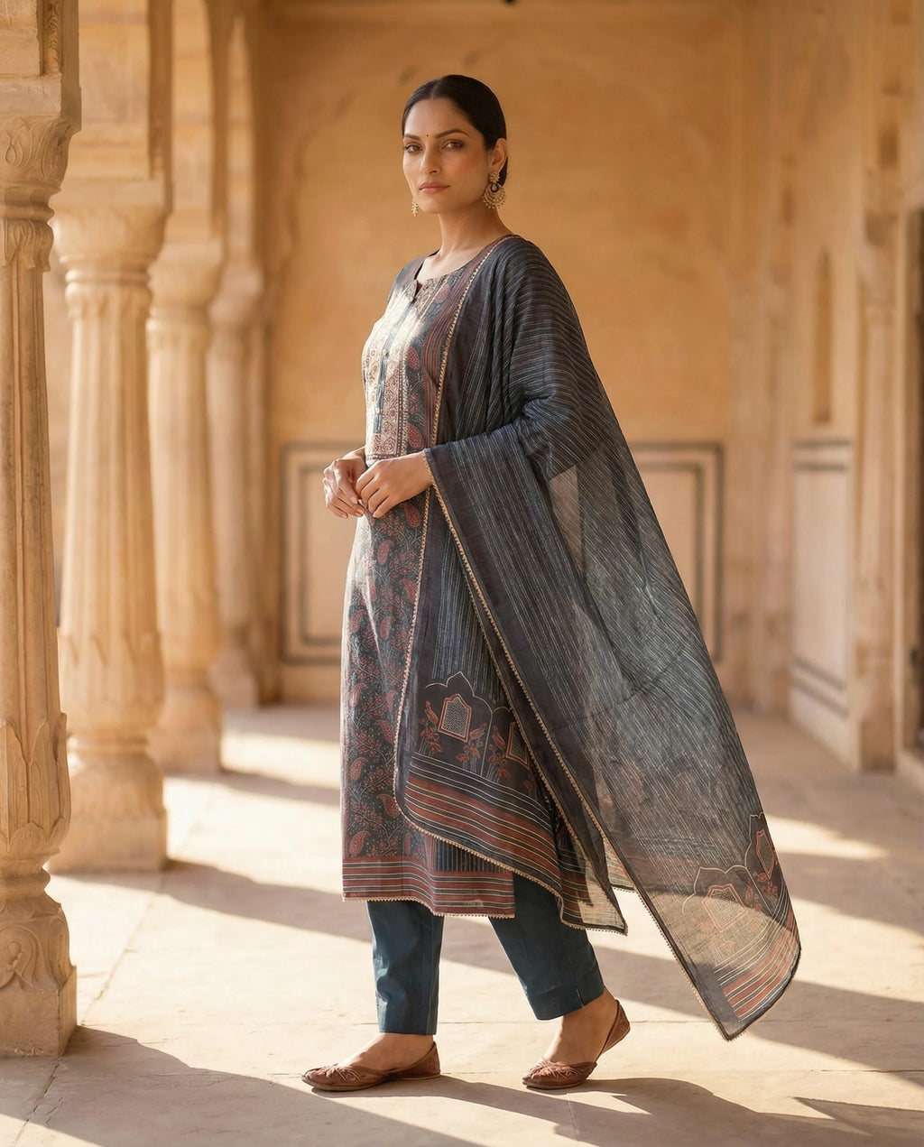 Midnight Slate Printed Suit Set