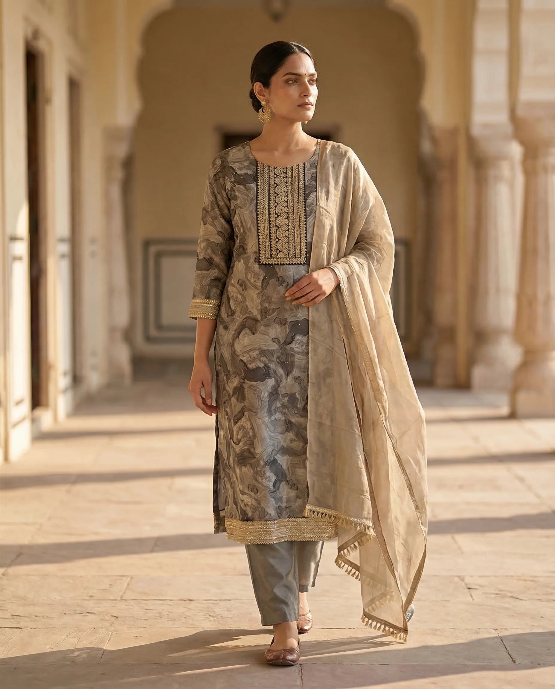 Desert Taupe Regal Embellished Suit Set