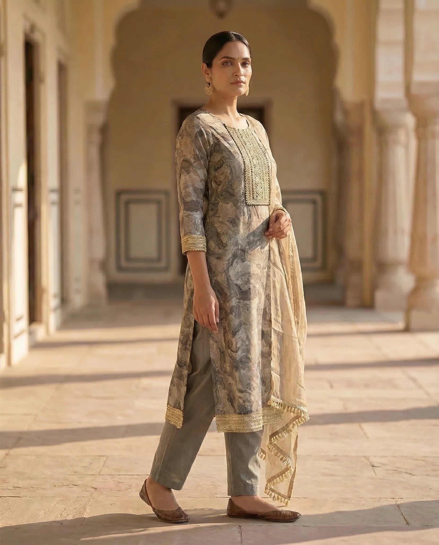 Desert Taupe Regal Embellished Suit Set