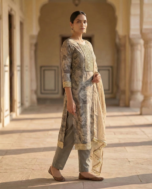 Desert Taupe Regal Embellished Suit Set