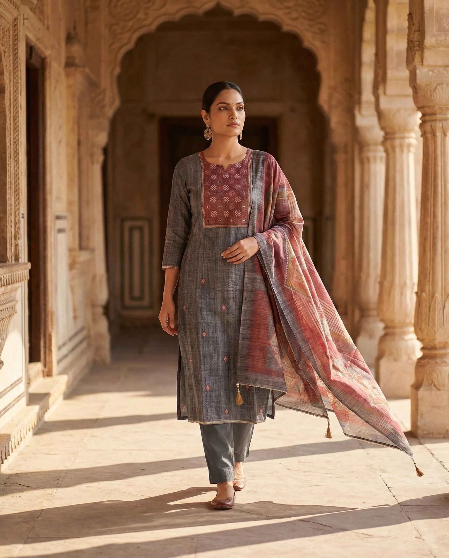 Slate Grey Heritage Cotton Suit Set