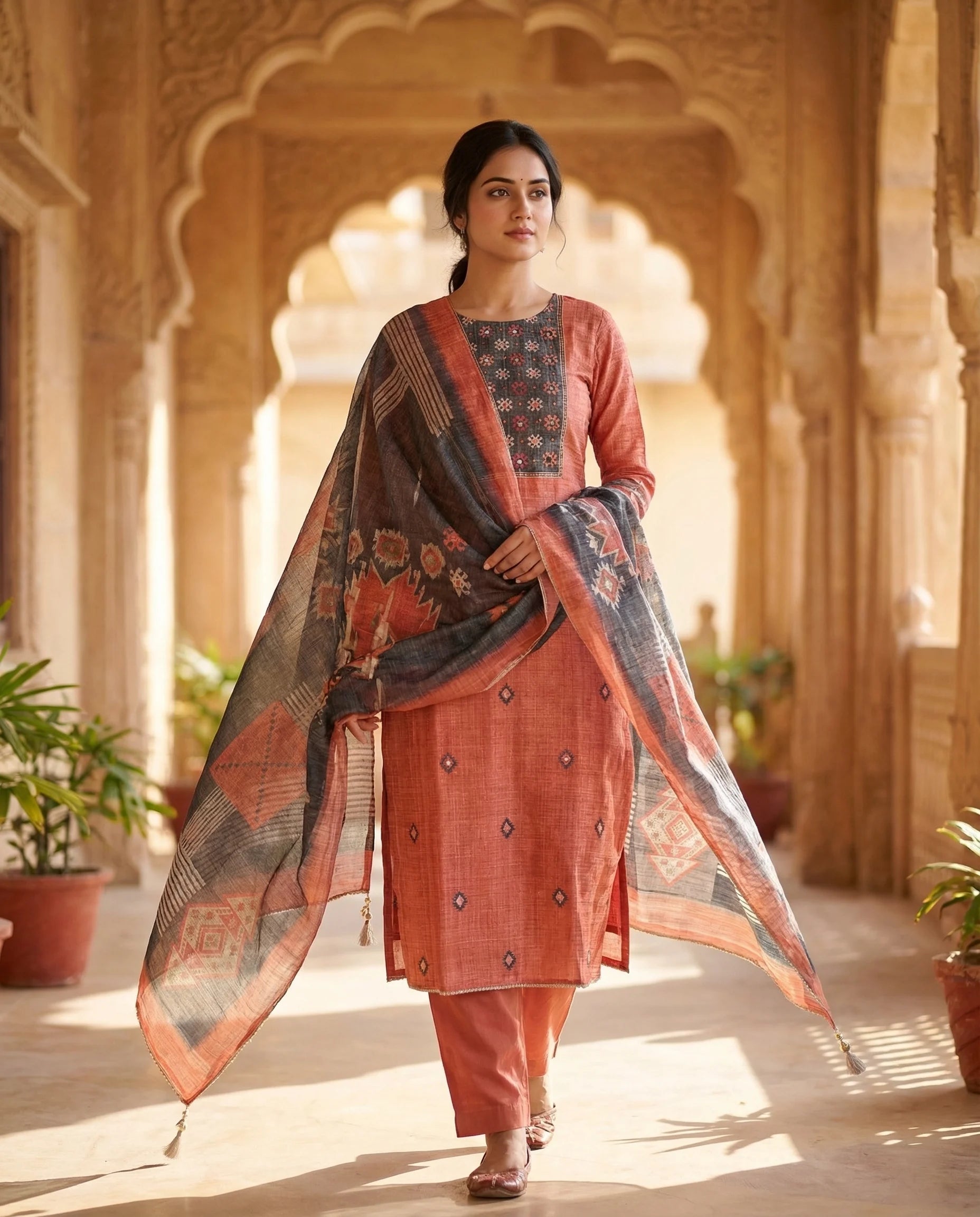 Rust Terracotta Classic Cotton Suit Set