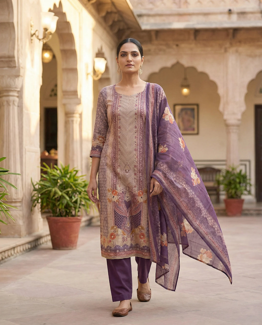 Royal Plum Floral Heritage Suit Set