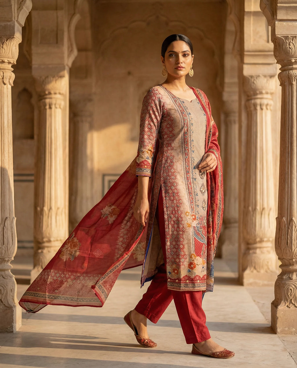 Crimson Heritage Floral Suit Set