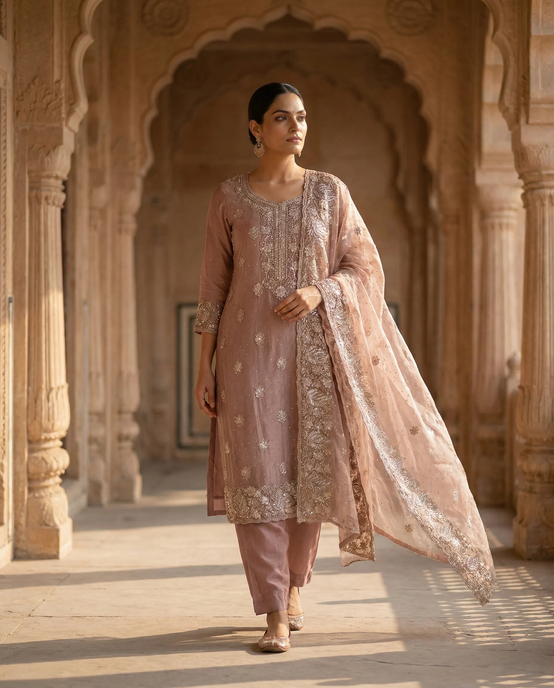 Dusty Rose Regal Embroidered Suit Set