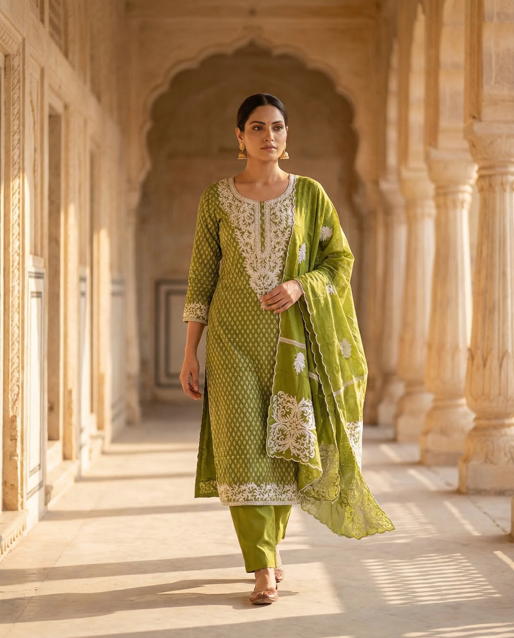 Pistachio Elegance Embroidered Suit Set