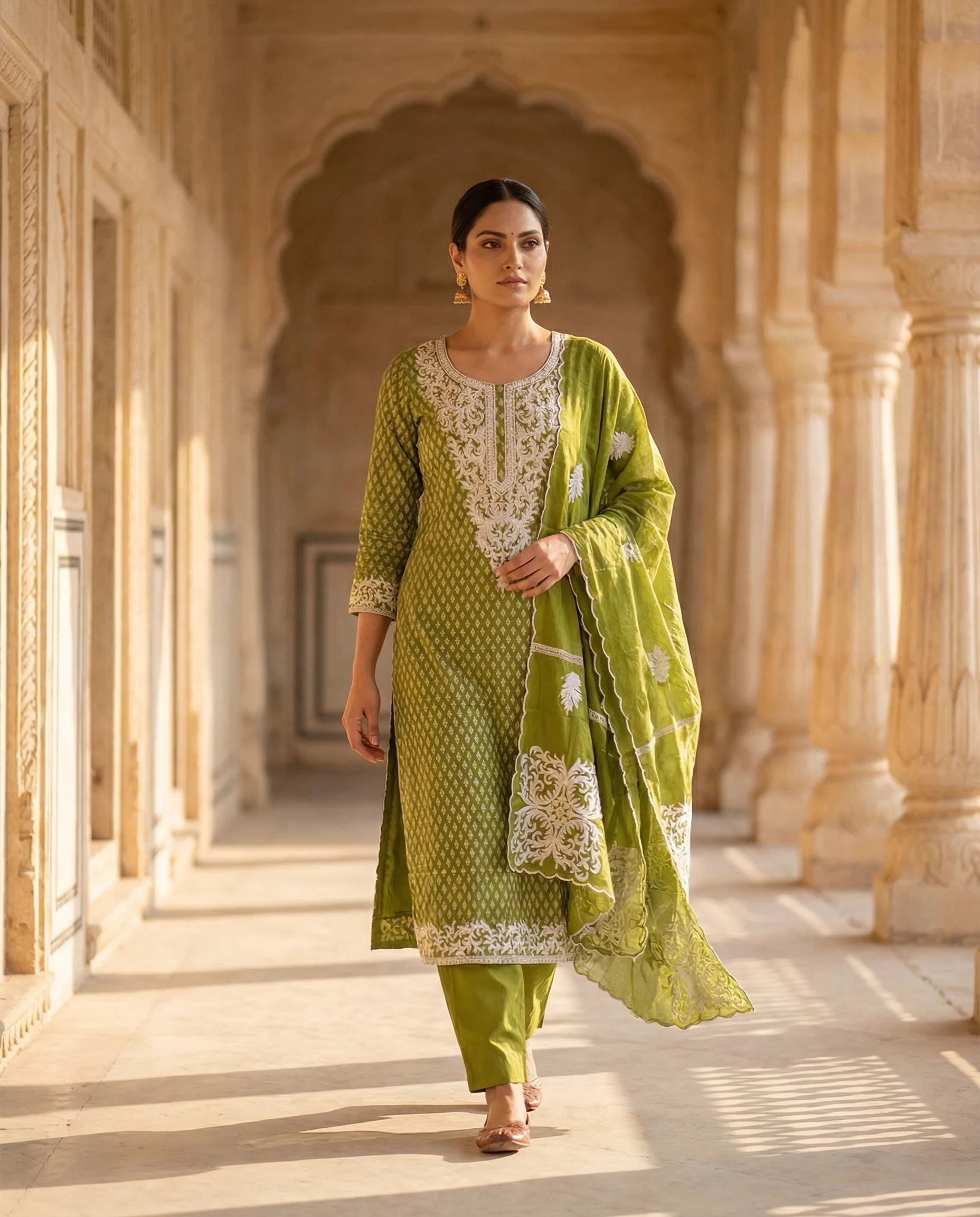 Pistachio Elegance Embroidered Suit Set