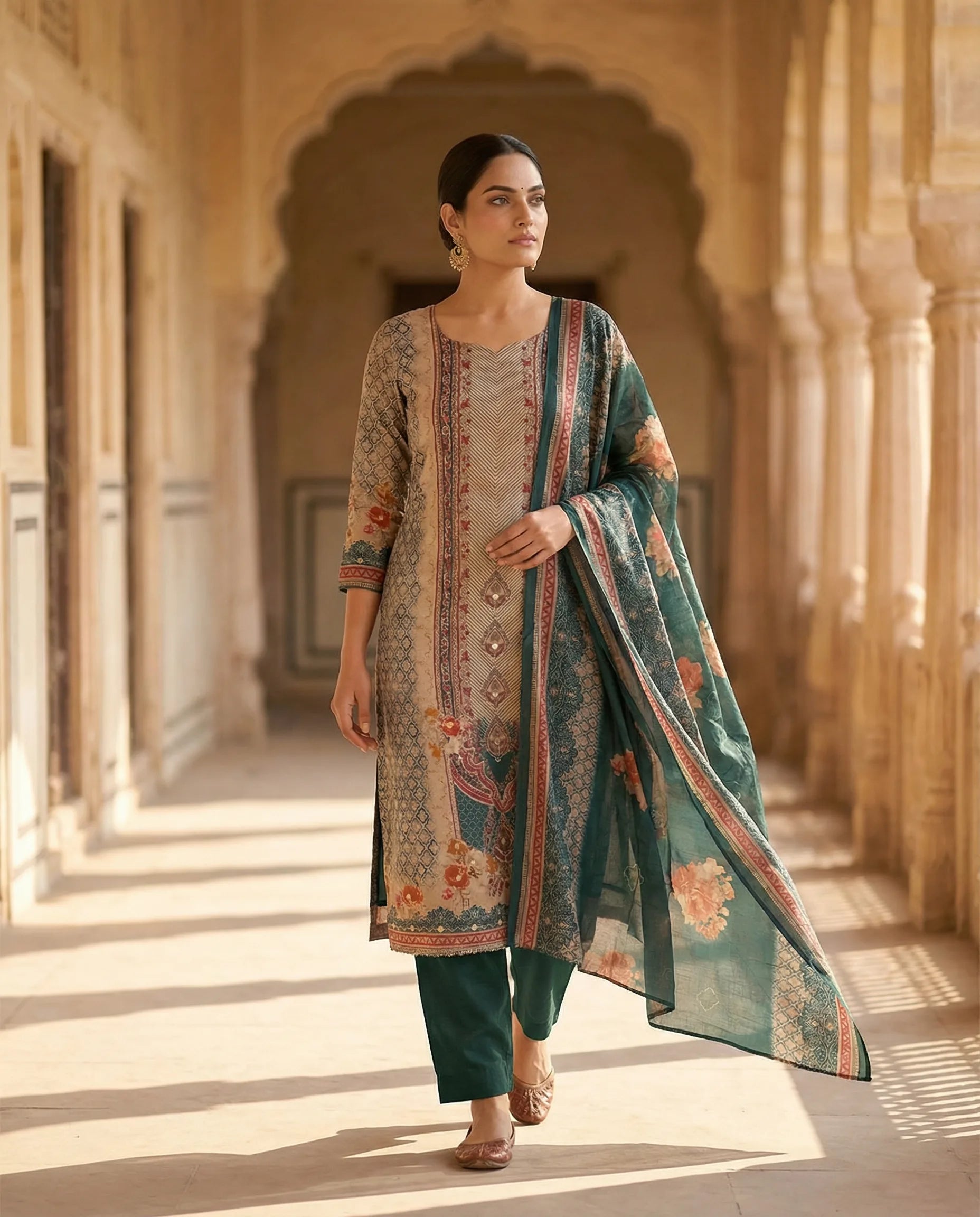Emerald Grace Floral Printed Suit Set