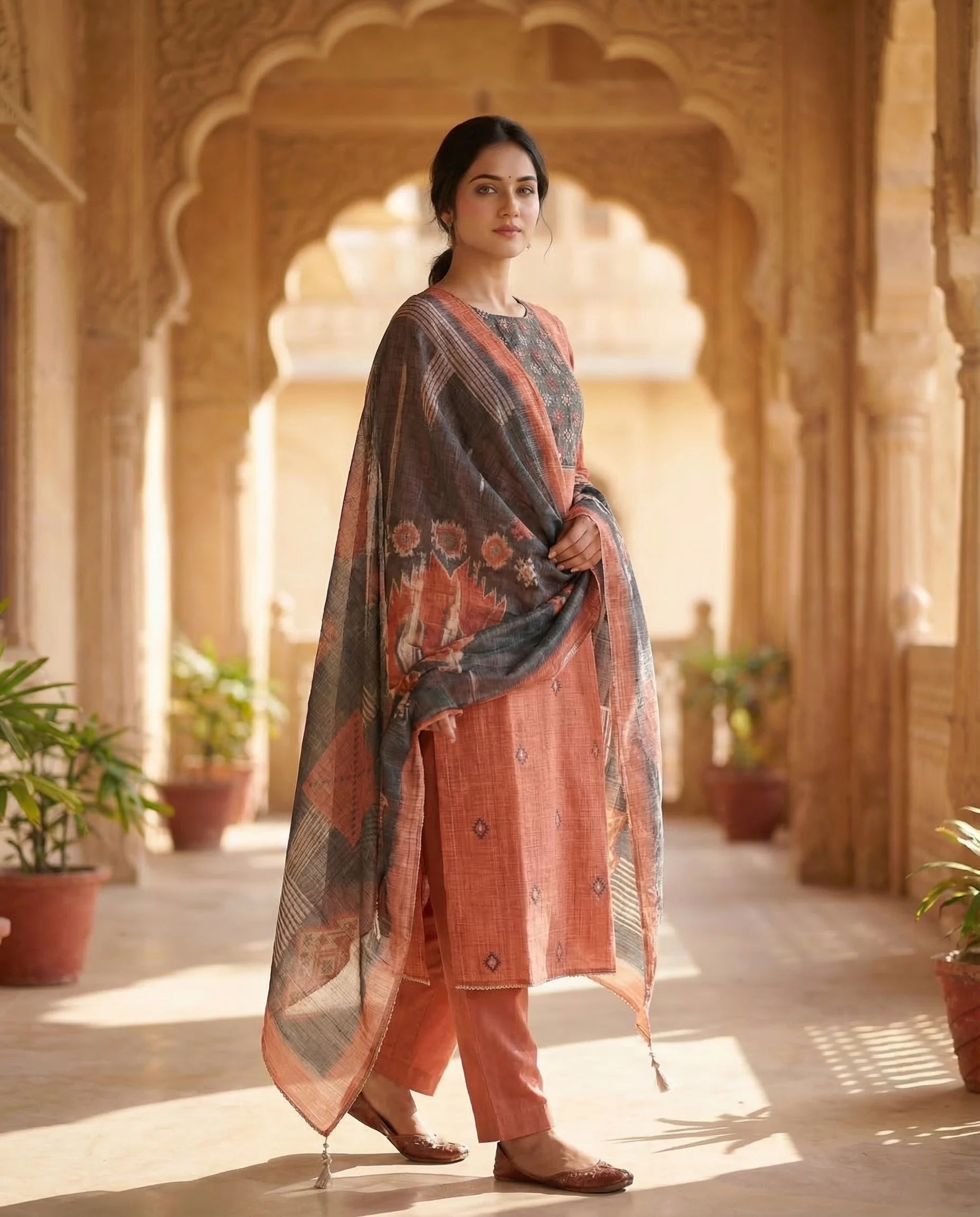 Rust Terracotta Classic Cotton Suit Set