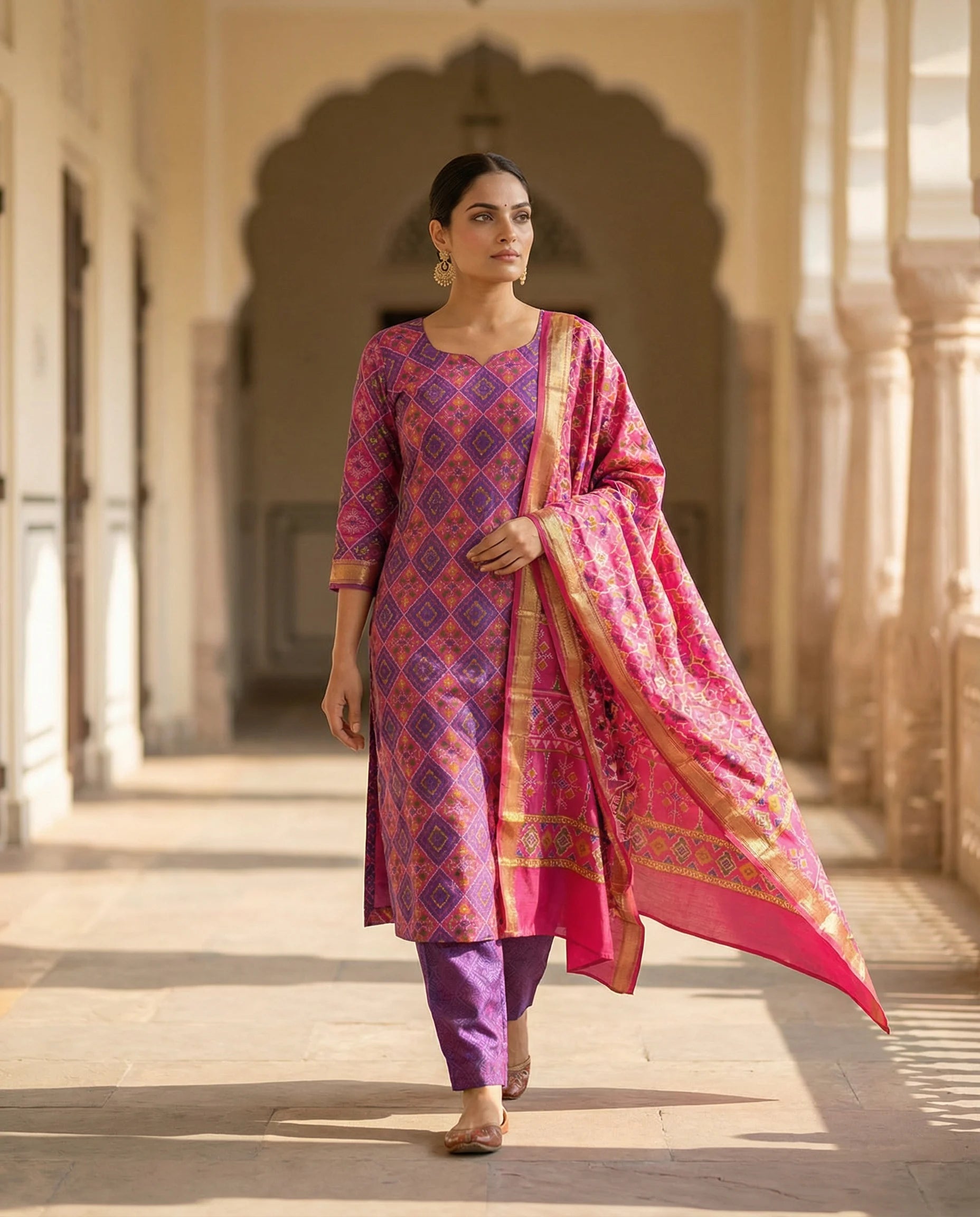 Rani Pink Heritage Printed Suit Set