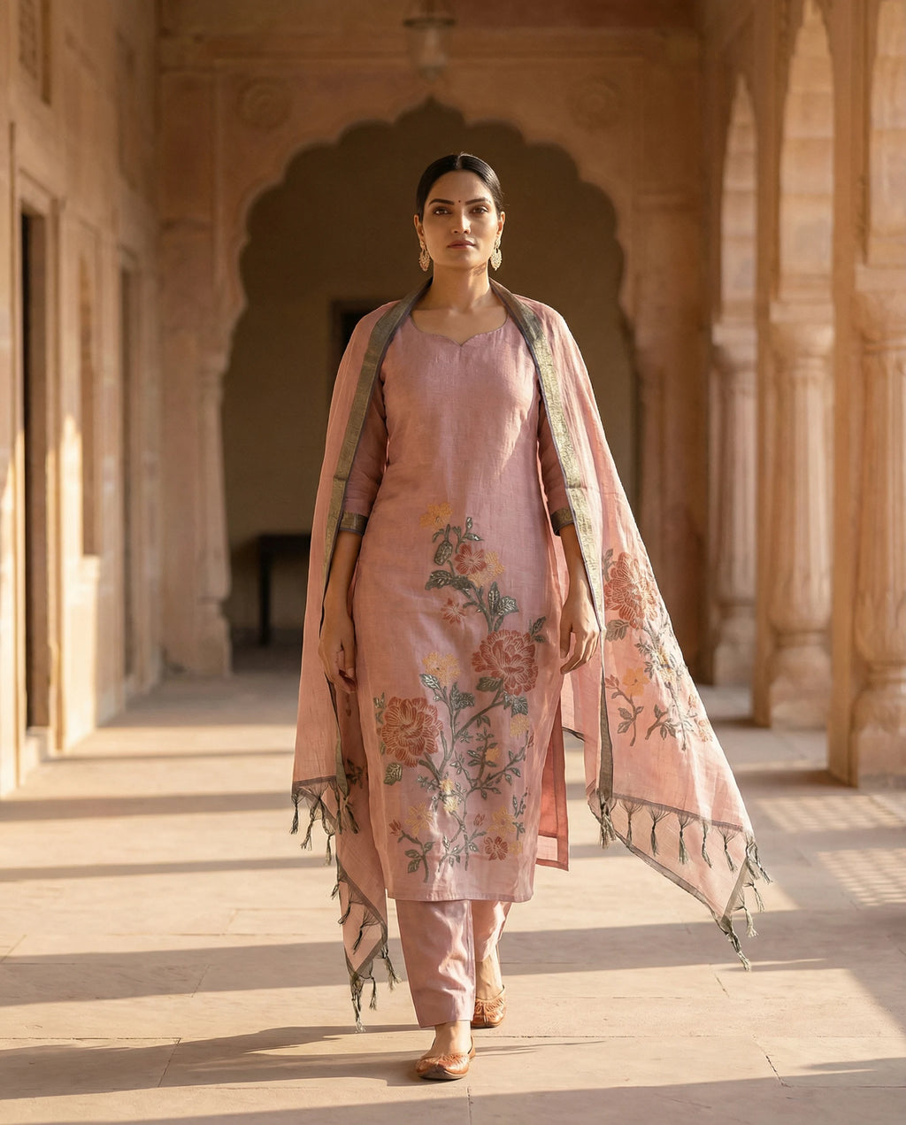 Blush Pink Floral Elegance Suit Set