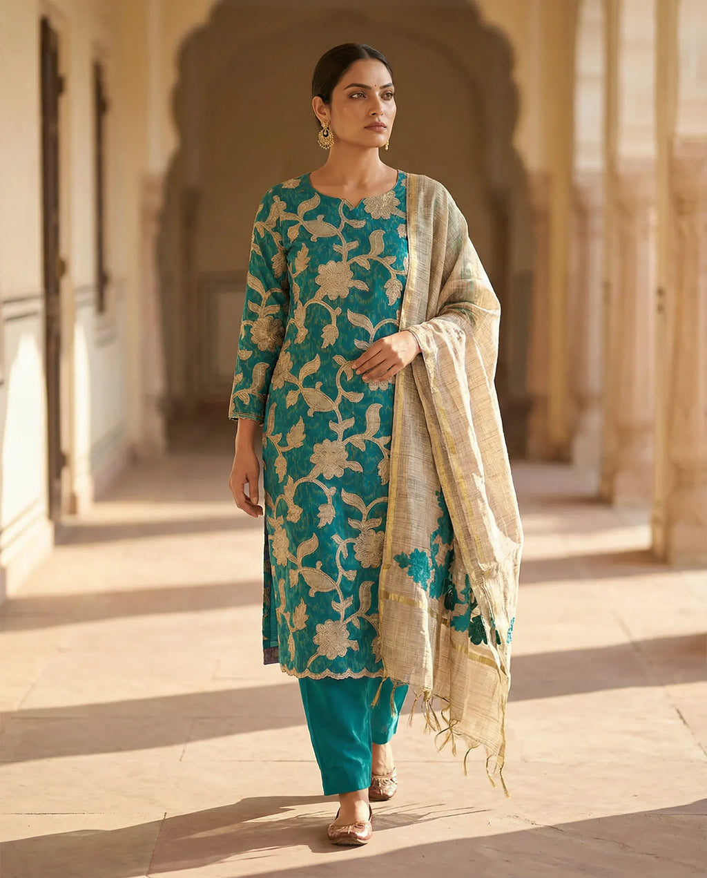 Emerald Vine Embroidered Suit Set