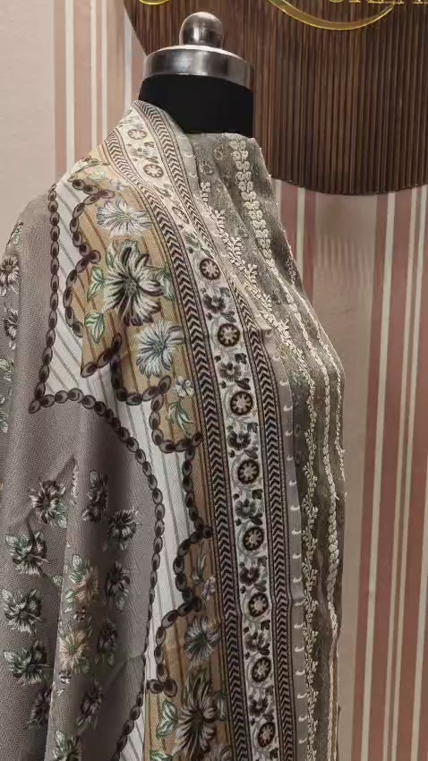 Heritage Bloom Pashmina Grey